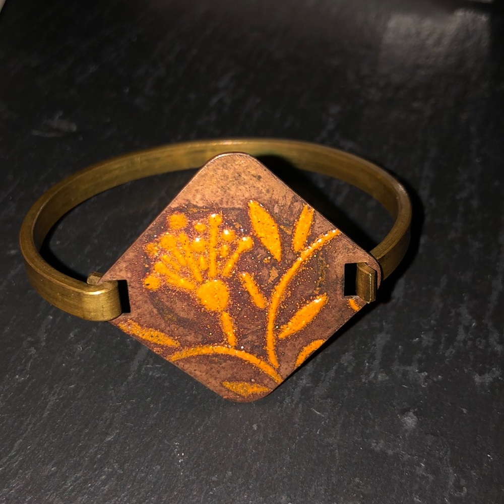Enamel and bronze cuff